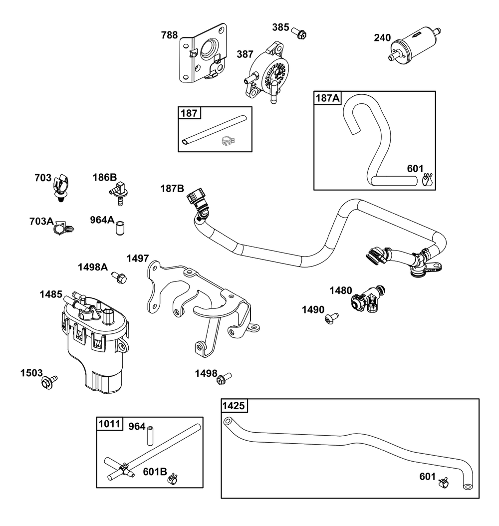 Fuel Supply Group Diagram and Parts List for 49X977-0015-J1  Briggs and Stratton Engine